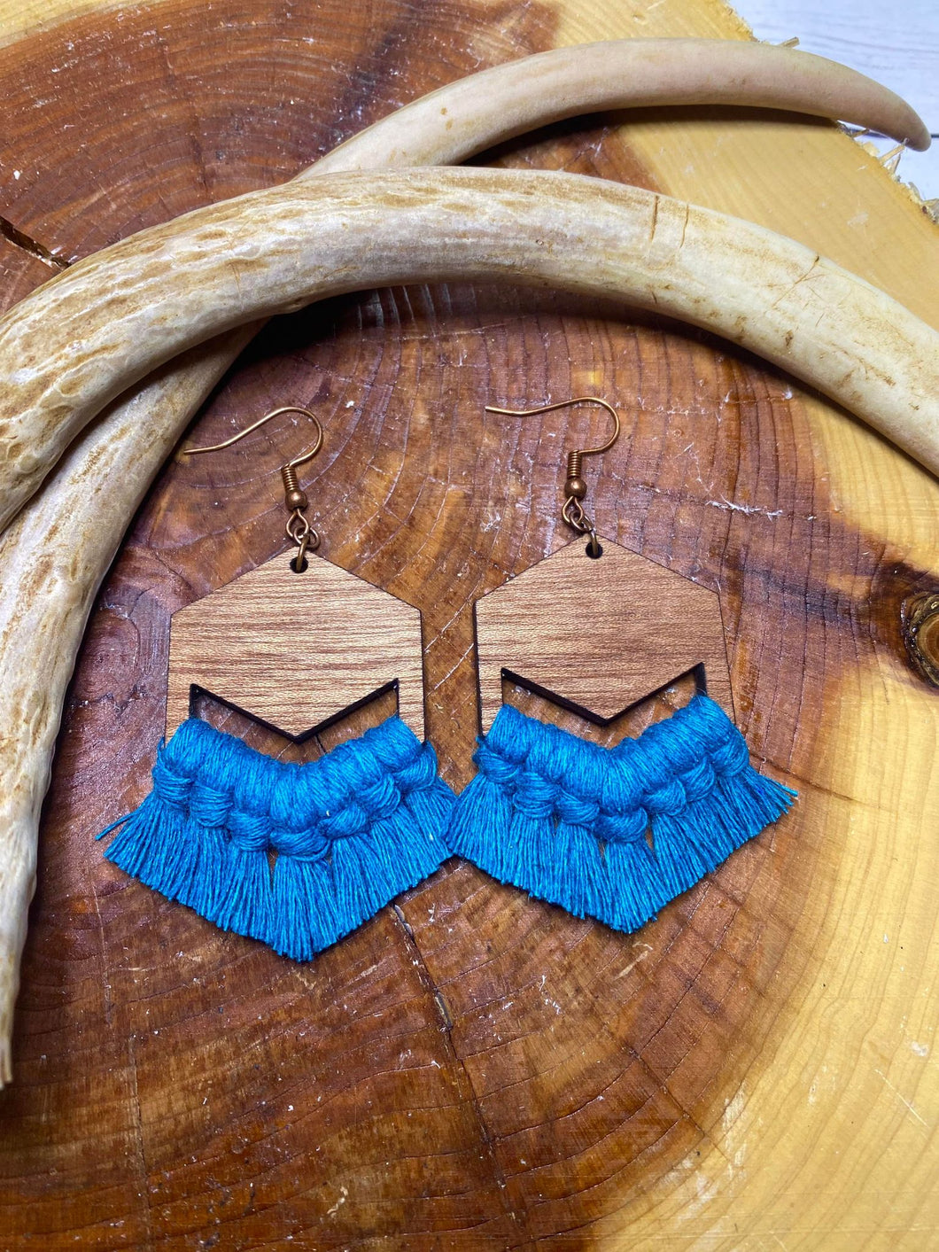 Teal Macramé Hexagon earring