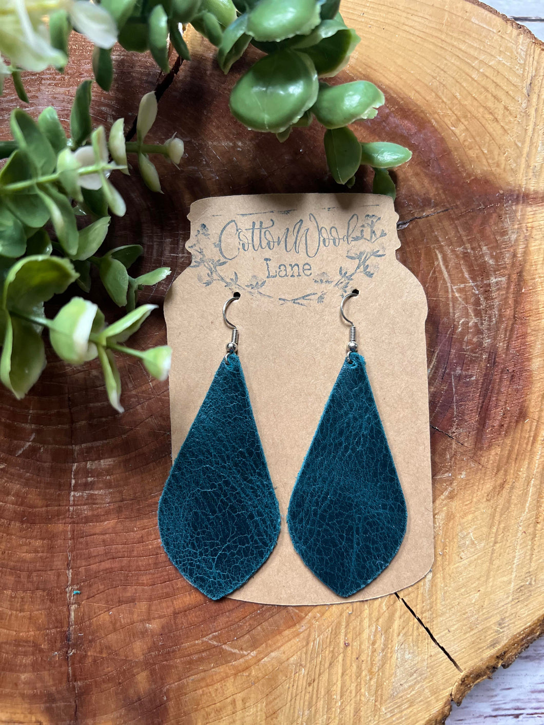 Worn Teal Slim Pointed Teardrop earring