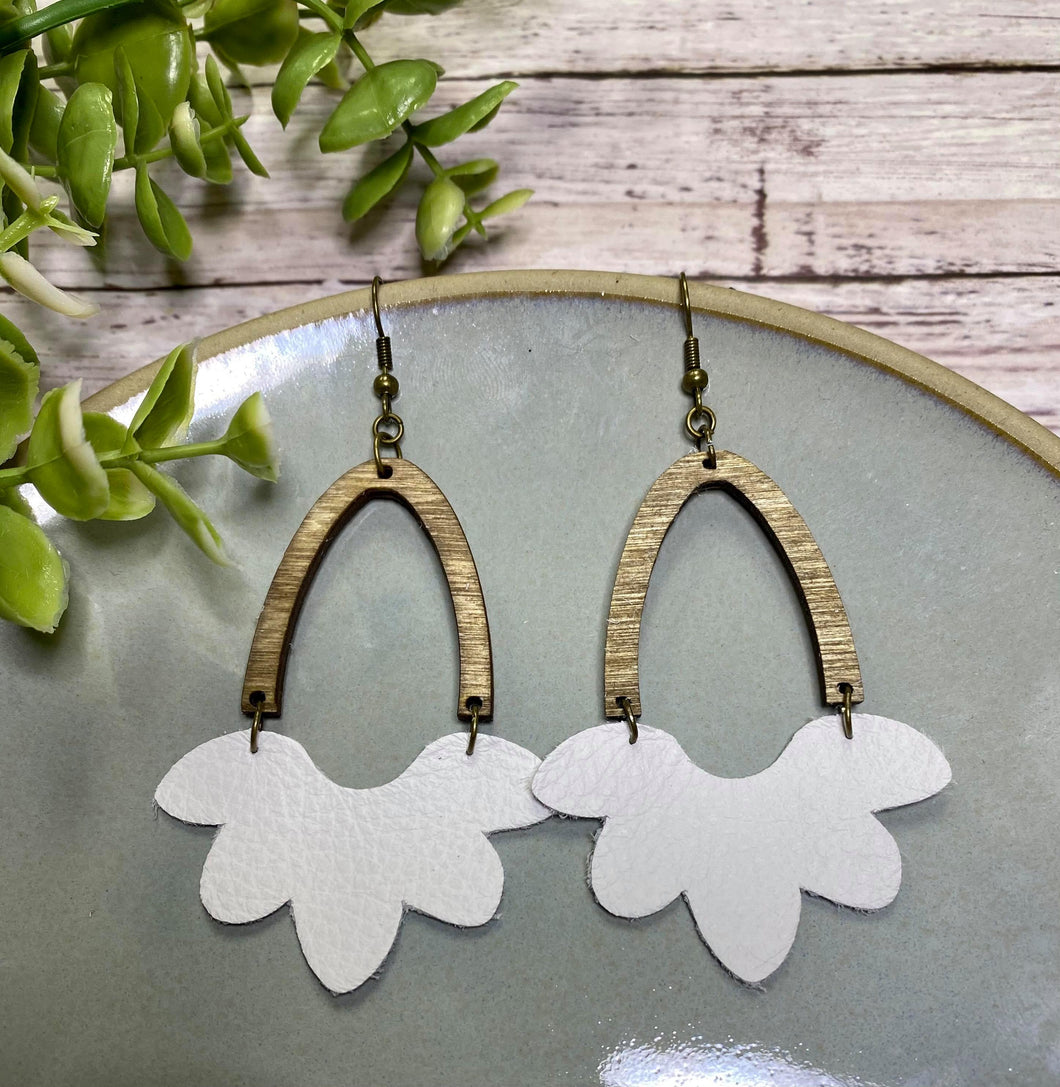 White wooden arch earring