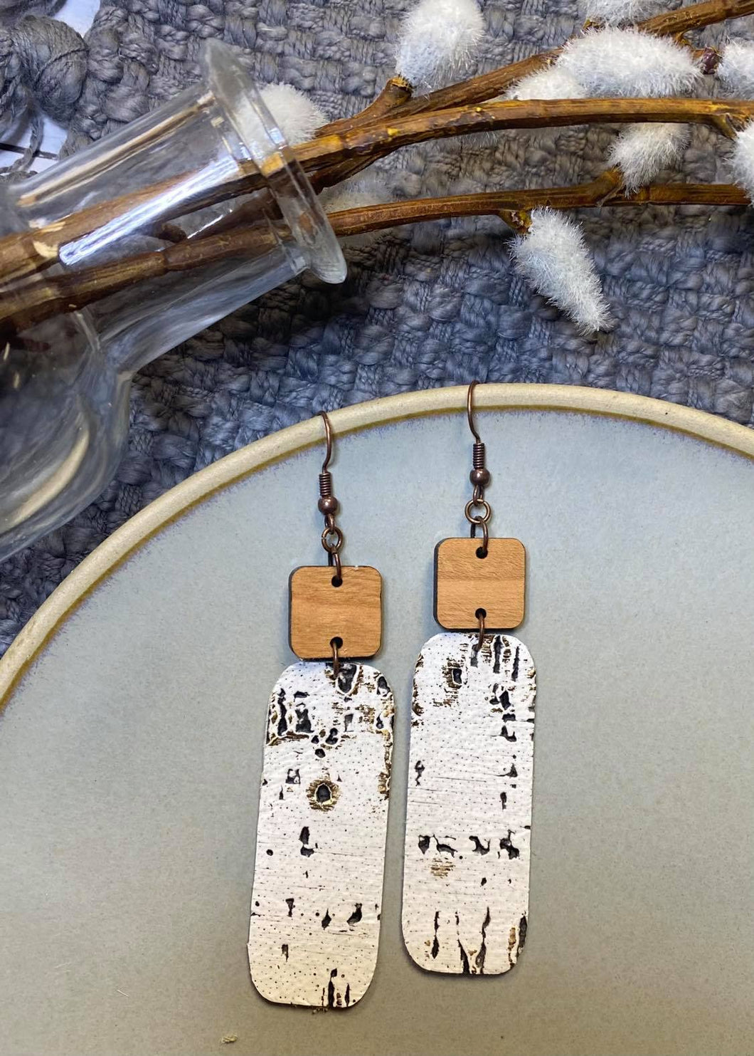 White Birch bar earrings