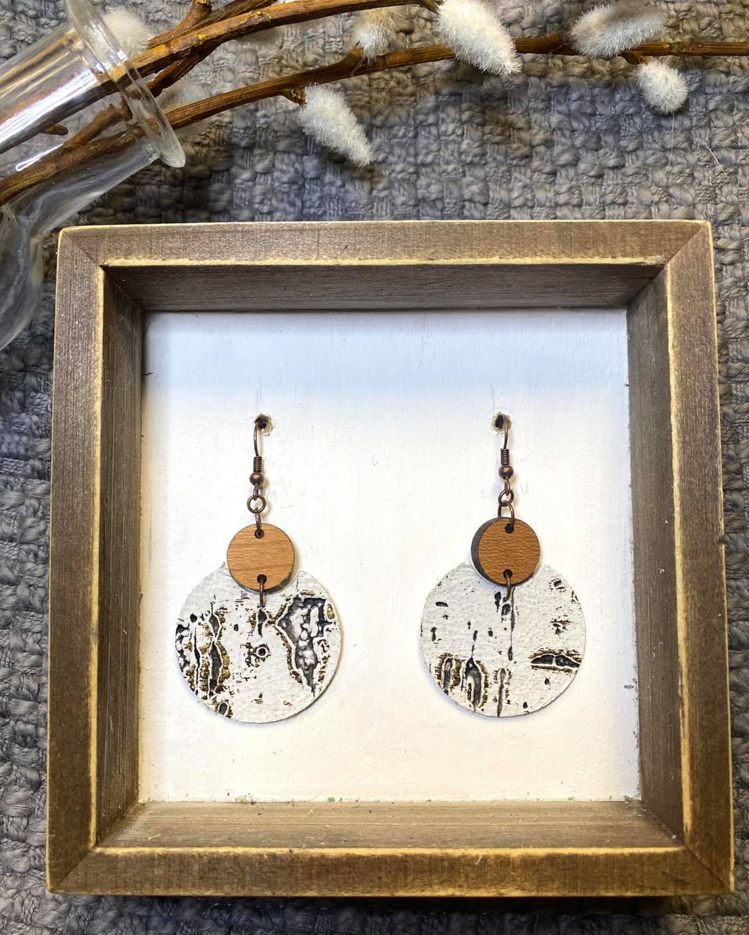 White birch closed circle earring