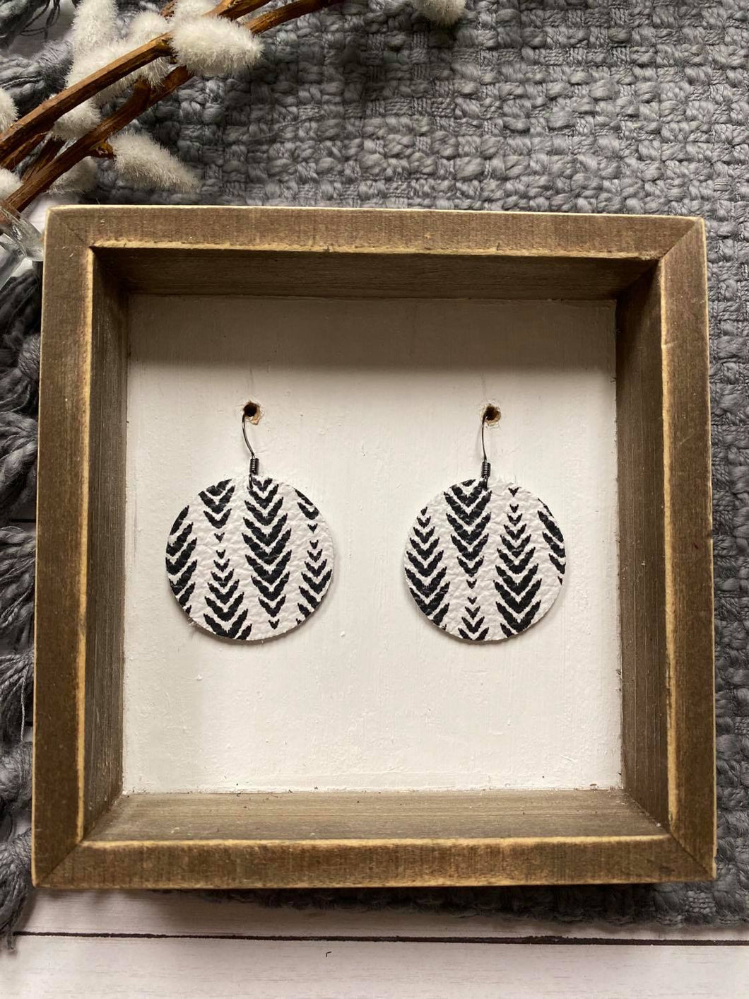 White Chevron circle Earrings