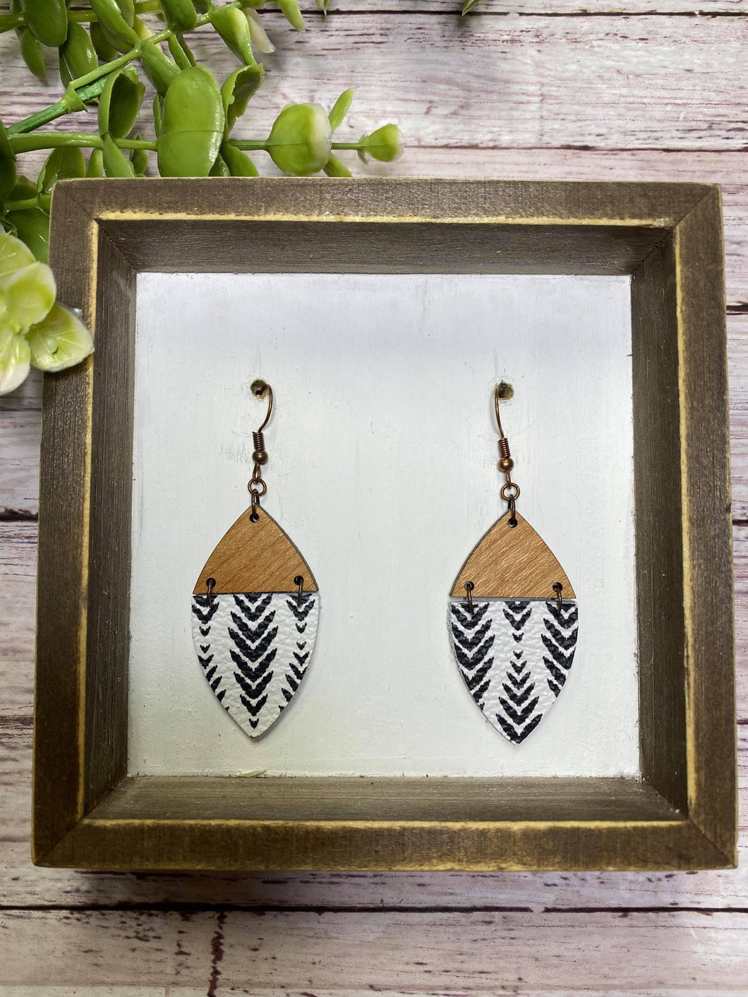 White and Black chevron split petal earring