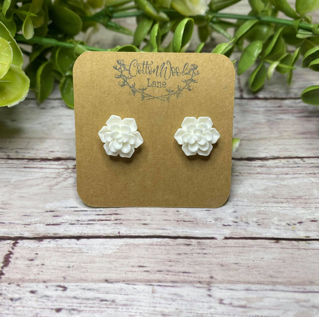 White Succulent stud earring