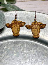 Load image into Gallery viewer, Wooden Bandana cow earring
