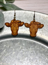 Load image into Gallery viewer, Wooden Bandana cow earring
