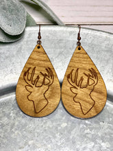 Load image into Gallery viewer, Wooden Deer teardrop earring
