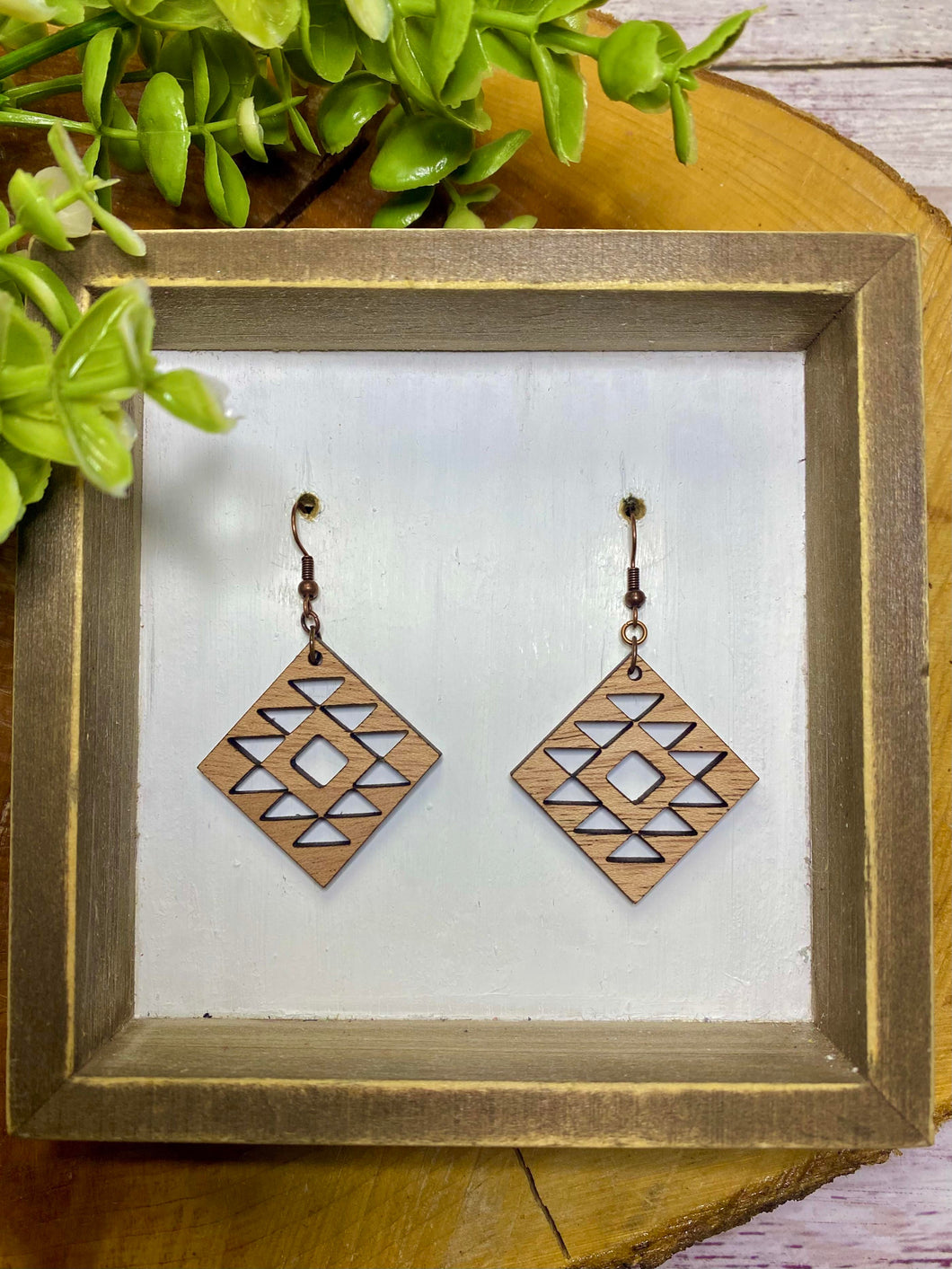 Wooden Aztec Cutout earring