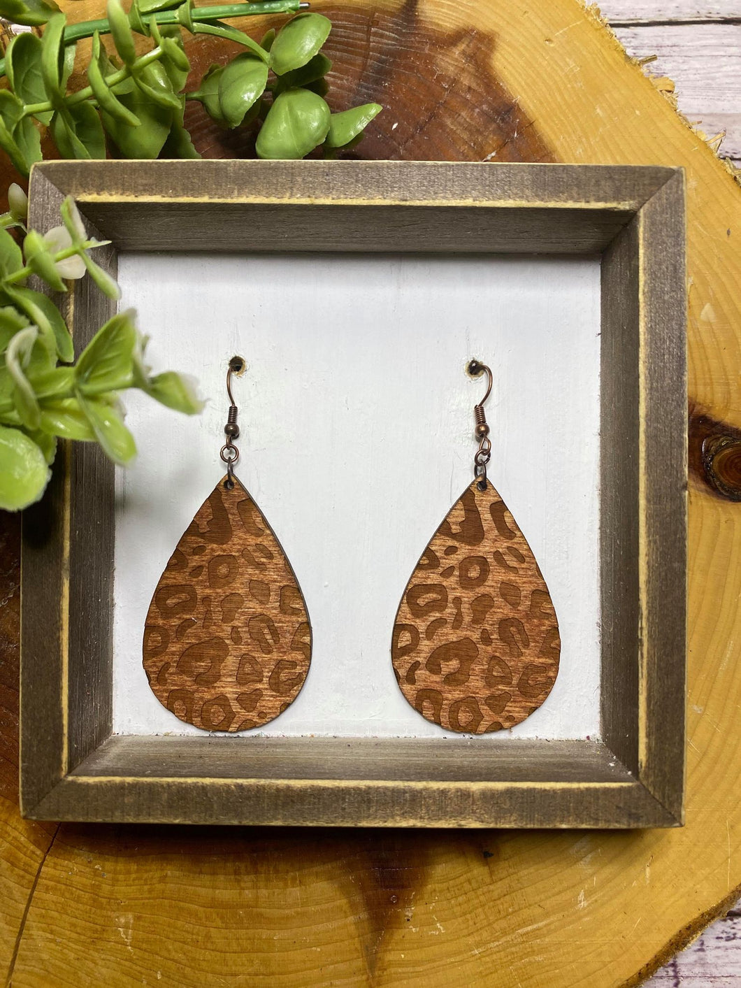 Wooden Engraved Cheetah earring