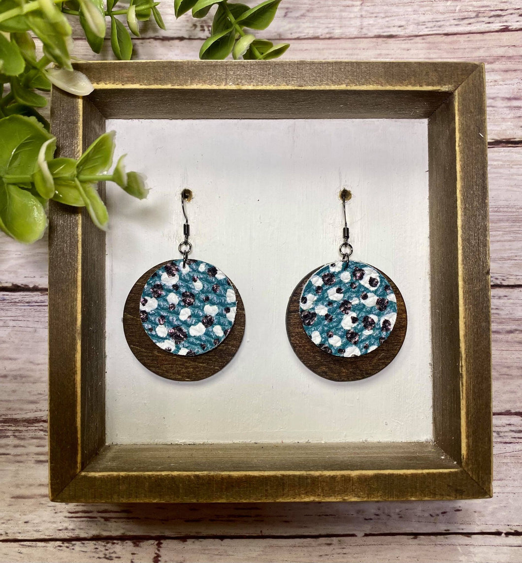 Turquoise Leopard wooden circle earring