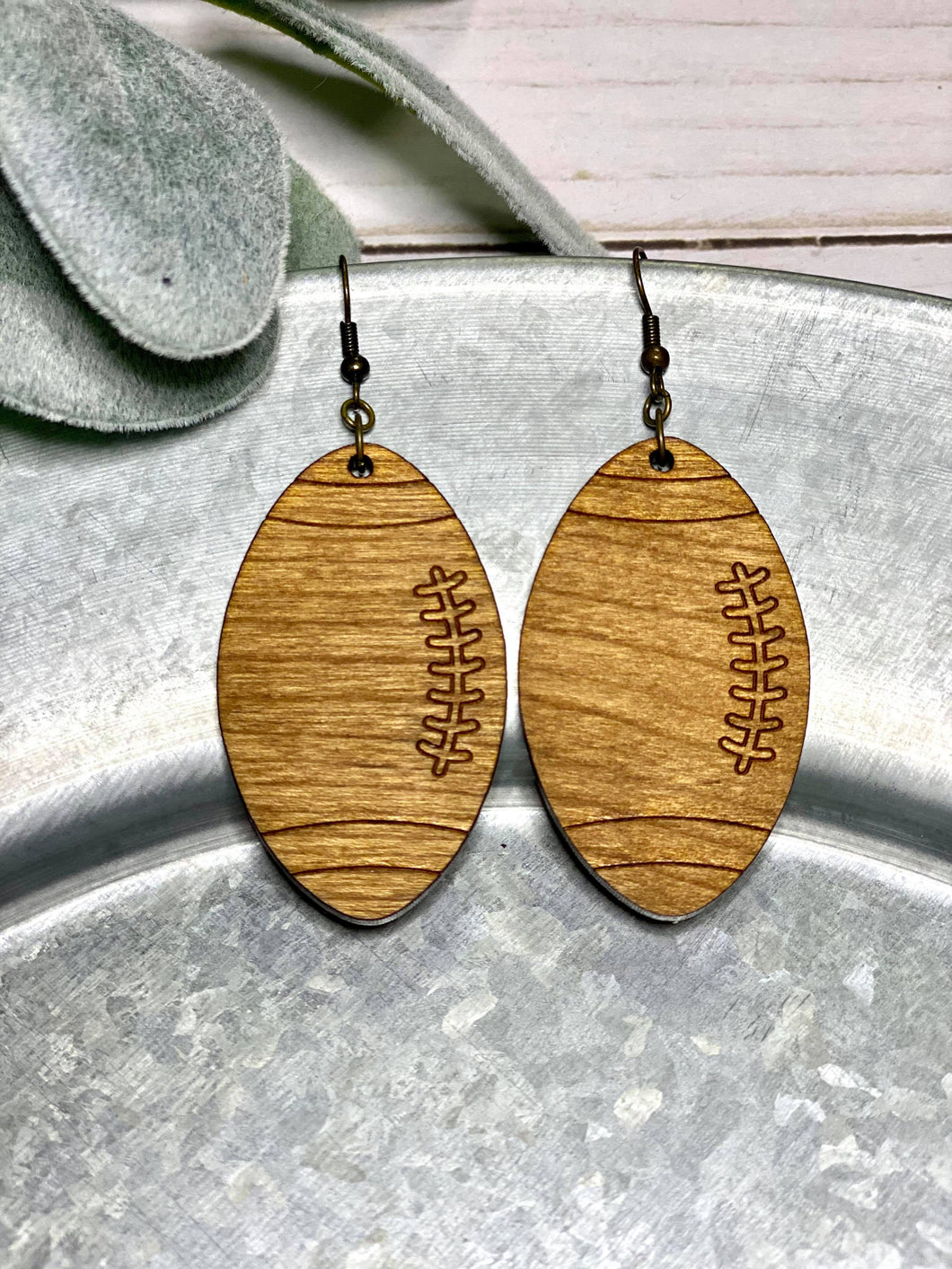 Wooden Football earring